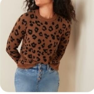 Old Navy Leopard Sweater Crew Neck Long Sleeves Brown Black Cheetah L